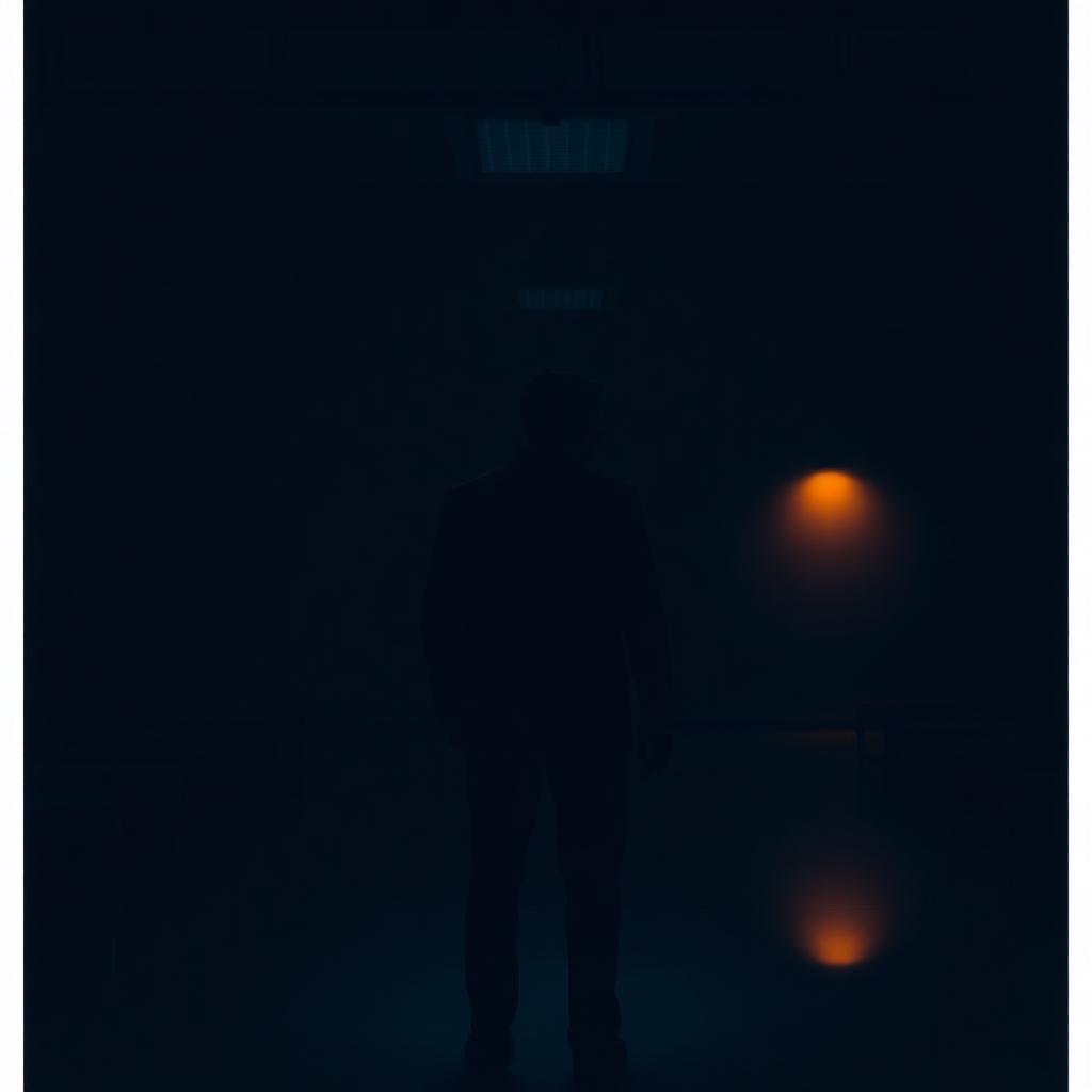 A solitary figure standing in a darkened office lit by a single warm amber light, evoking the weight of ownership